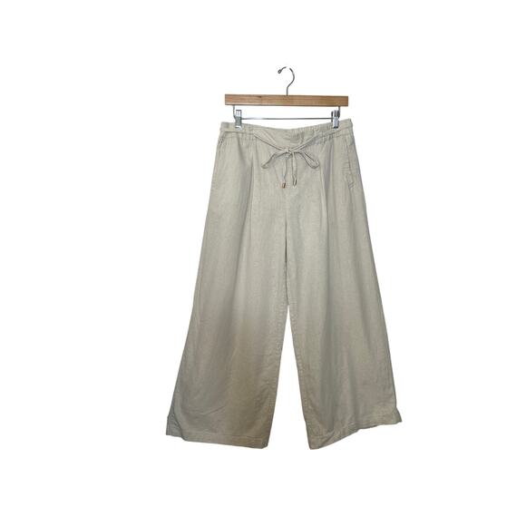 Zara Pants - Zara Women's Wide-Leg Linen-Blend Pants Size Medium Beige Preppy, Comfy